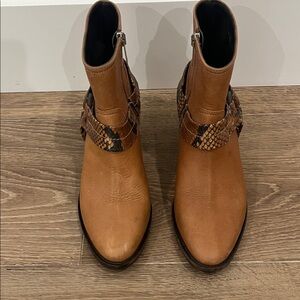 Golden Goose Tan Ankle Boots with Snakeskin Detail